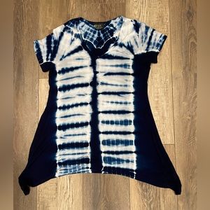 Trust Navy Tye Dye Print Short Tunic Style Top
